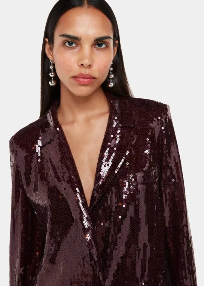 Whistles Misha Sequin Blazer Aubergine Women Coats and Jackets
