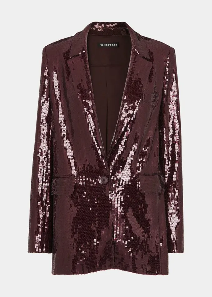 Whistles Misha Sequin Blazer Aubergine Women Coats and Jackets