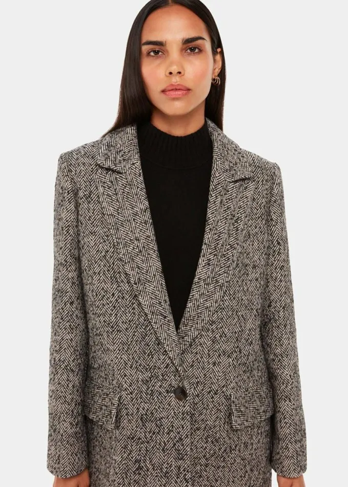 Whistles Noa Herringbone Short Coat Brownmulti Women Coats and Jackets