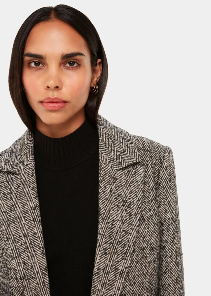 Whistles Noa Herringbone Short Coat Brownmulti Women Coats and Jackets