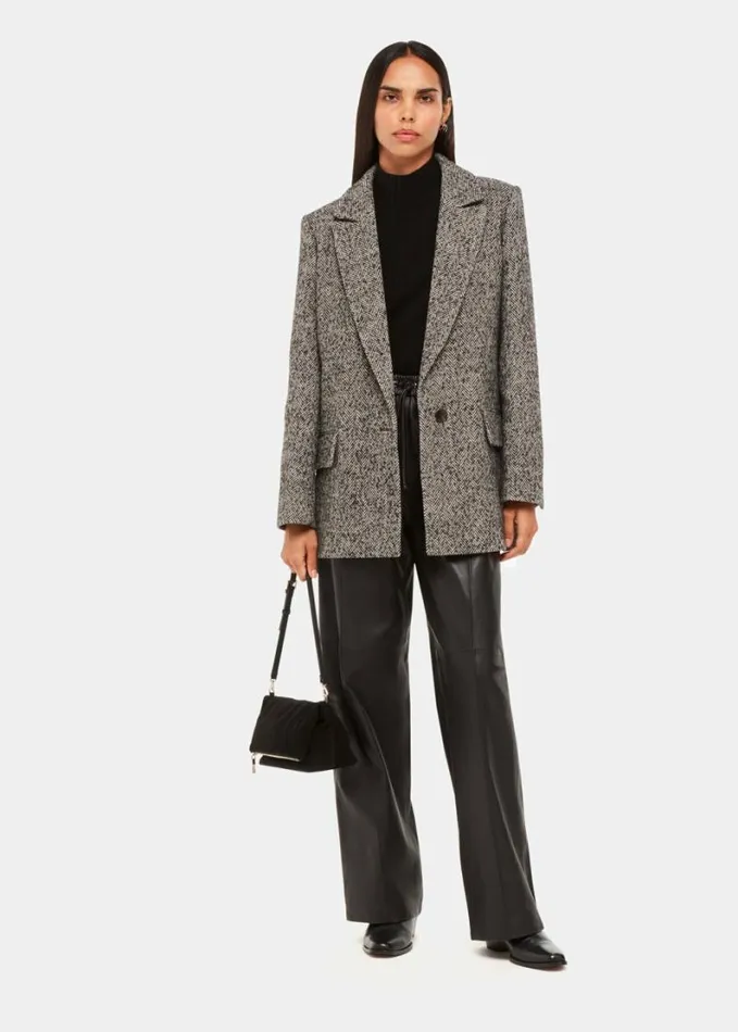 Whistles Noa Herringbone Short Coat Brownmulti Women Coats and Jackets