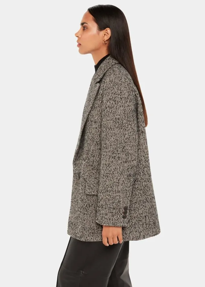 Whistles Noa Herringbone Short Coat Brownmulti Women Coats and Jackets