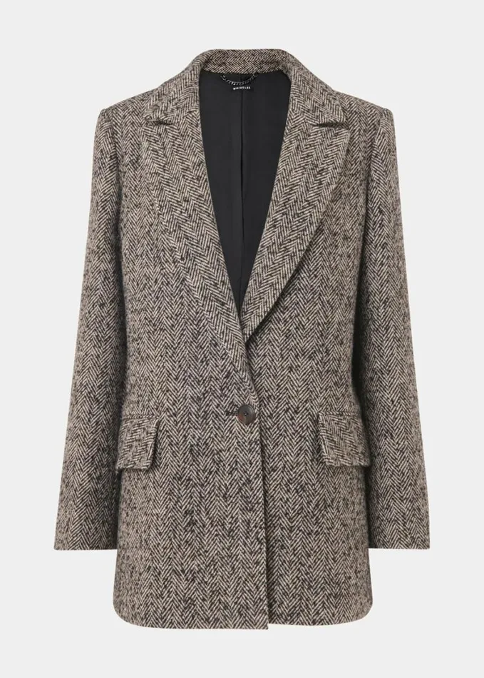 Whistles Noa Herringbone Short Coat Brownmulti Women Coats and Jackets