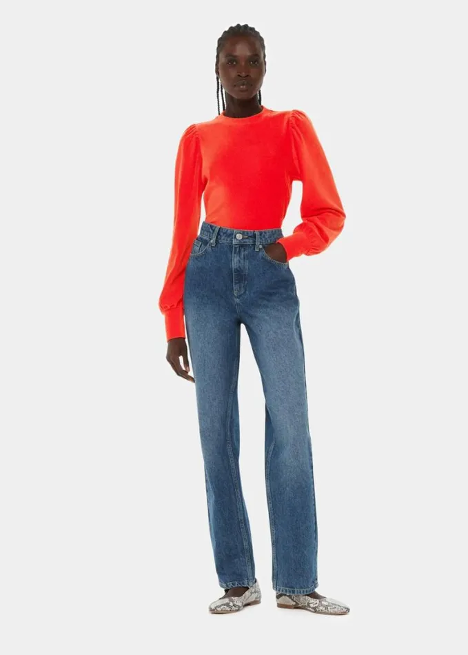 Whistles Puff Sleeve Cord Top Red Women Tops