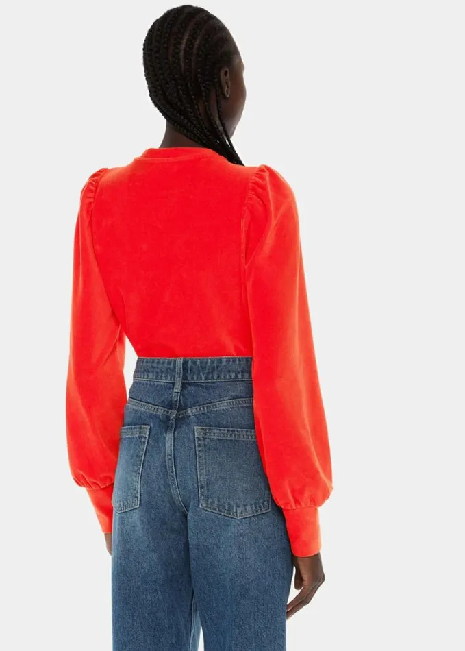 Whistles Puff Sleeve Cord Top Red Women Tops