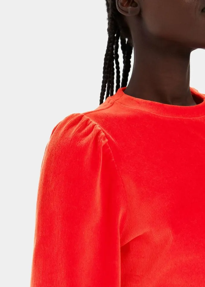 Whistles Puff Sleeve Cord Top Red Women Tops