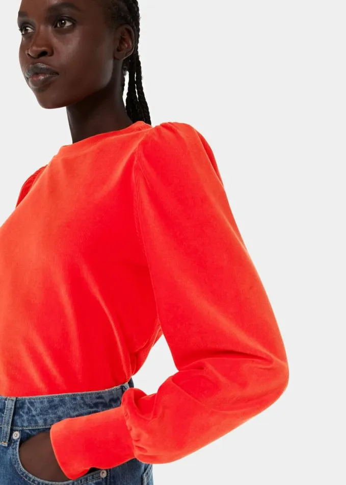Whistles Puff Sleeve Cord Top Red Women Tops