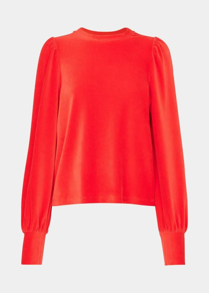 Whistles Puff Sleeve Cord Top Red Women Tops