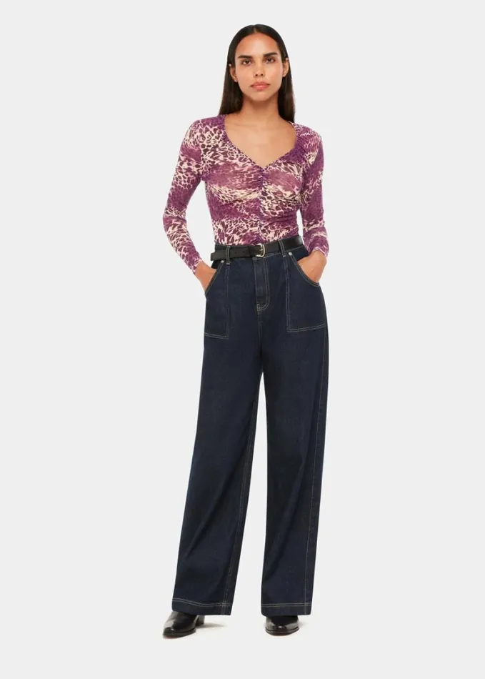 Whistles Sahara Leopard Mesh Ruched Top Pinkmulti Women Tops