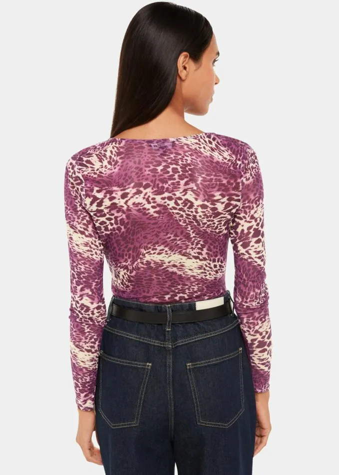 Whistles Sahara Leopard Mesh Ruched Top Pinkmulti Women Tops