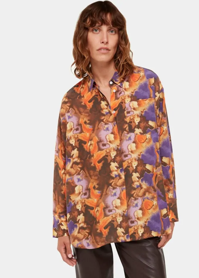 Whistles Sprayed Texture Silk Shirt Multicolour Women Tops