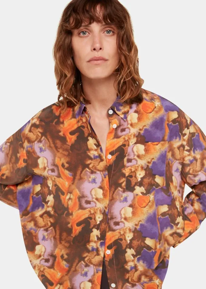 Whistles Sprayed Texture Silk Shirt Multicolour Women Tops