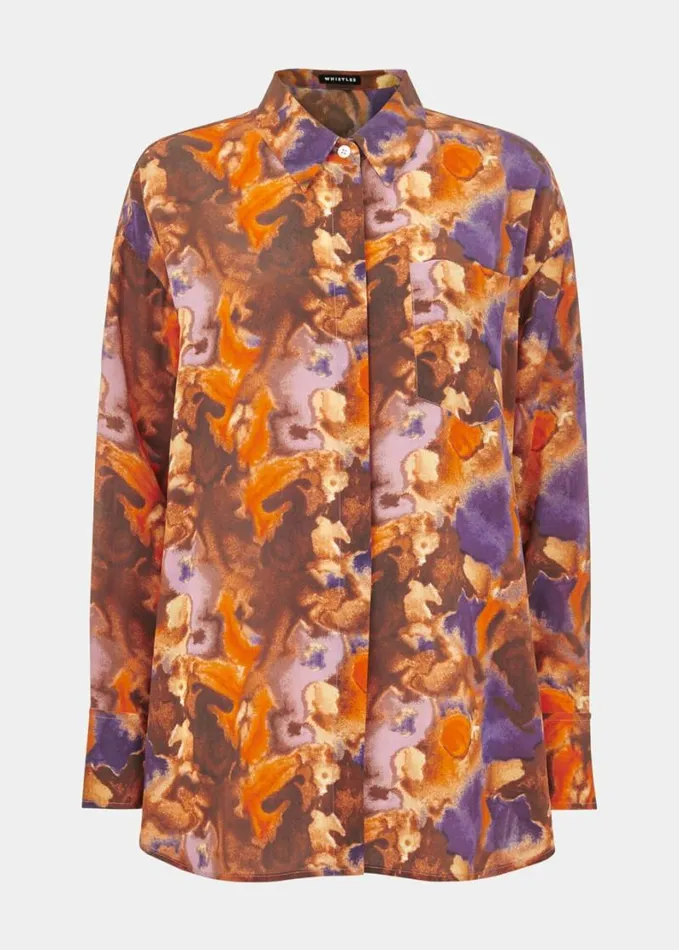 Whistles Sprayed Texture Silk Shirt Multicolour Women Tops