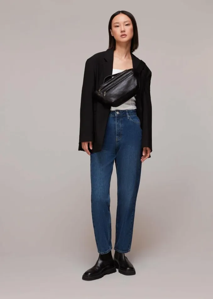 Whistles Square Neck Long Sleeve Rib White Women Tops