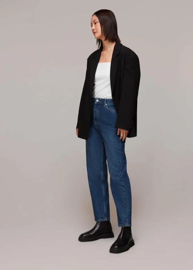 Whistles Square Neck Long Sleeve Rib White Women Tops