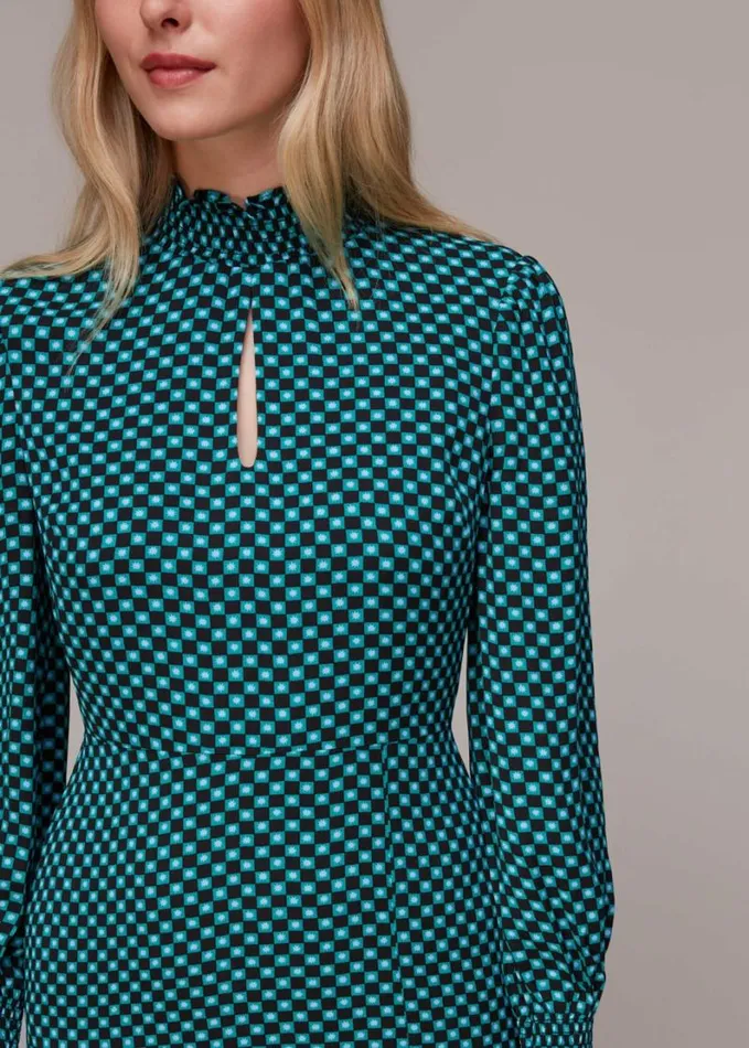 Whistles Star Check Print Midi Dress Greenmulti Women Dresses