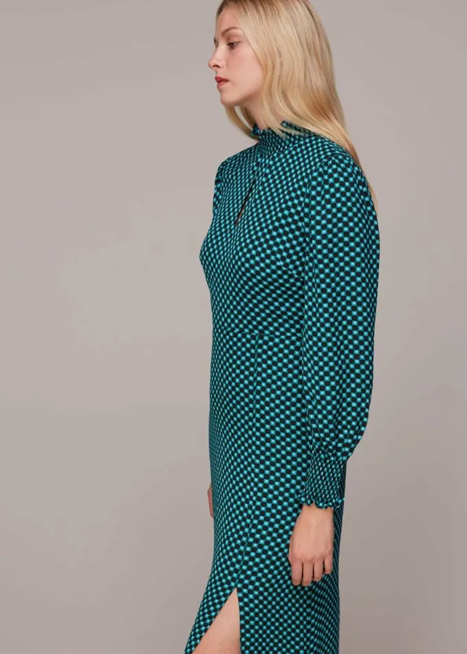 Whistles Star Check Print Midi Dress Greenmulti Women Dresses