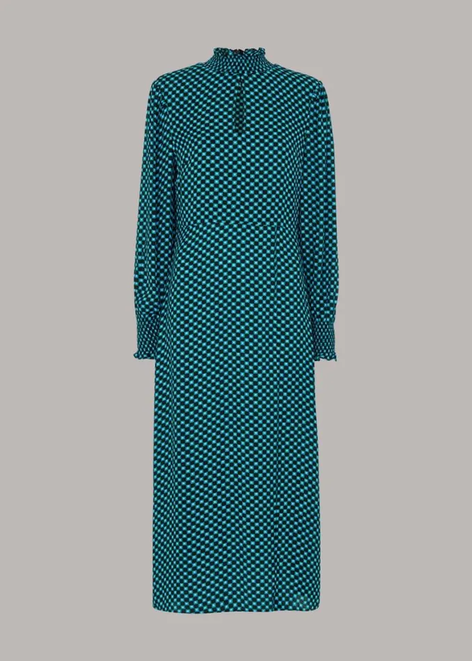 Whistles Star Check Print Midi Dress Greenmulti Women Dresses