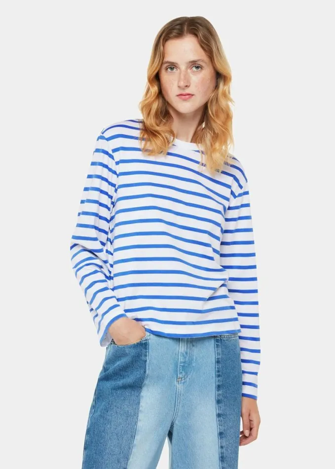 Whistles Stripe Cotton Top Bluemulti Women Tops
