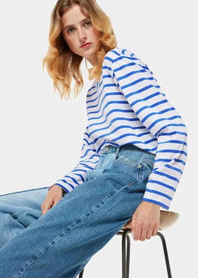 Whistles Stripe Cotton Top Bluemulti Women Tops