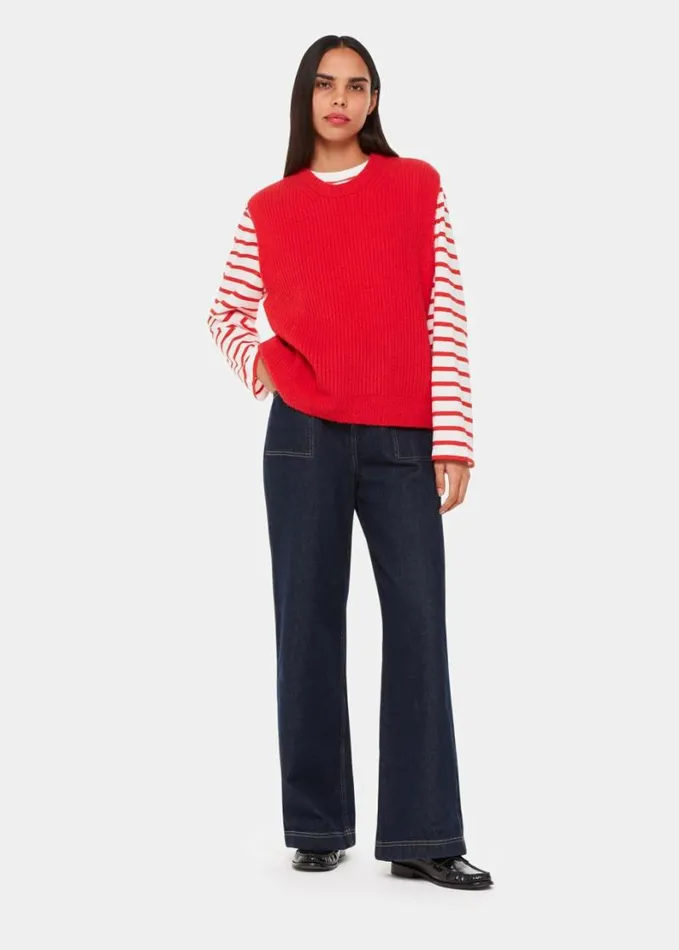 Whistles Stripe Cotton Top Redmulti Women Tops
