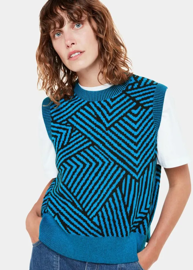 Whistles Striped Corners Jacquard Tank Bluemulti Women Sweaters and Cashmere