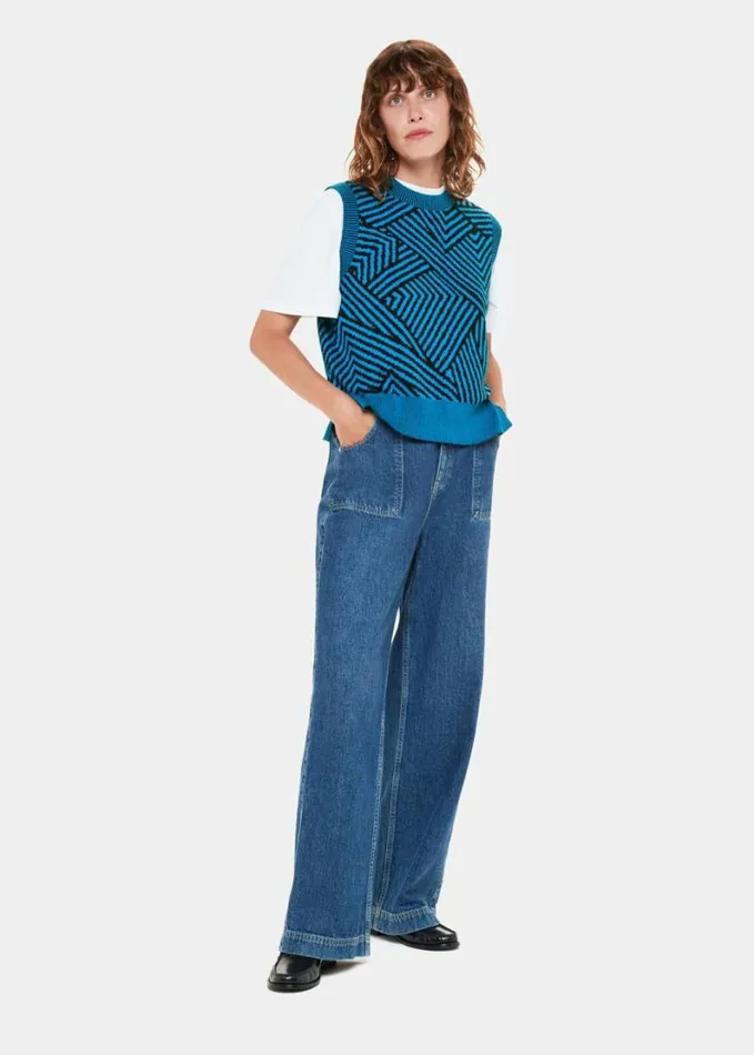 Whistles Striped Corners Jacquard Tank Bluemulti Women Sweaters and Cashmere Whistles Striped Corners Jacquard Tank Bluemulti Women Sweaters and Cashmere