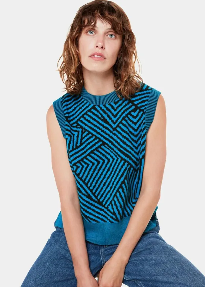 Whistles Striped Corners Jacquard Tank Bluemulti Women Sweaters and Cashmere Whistles Striped Corners Jacquard Tank Bluemulti Women Sweaters and Cashmere