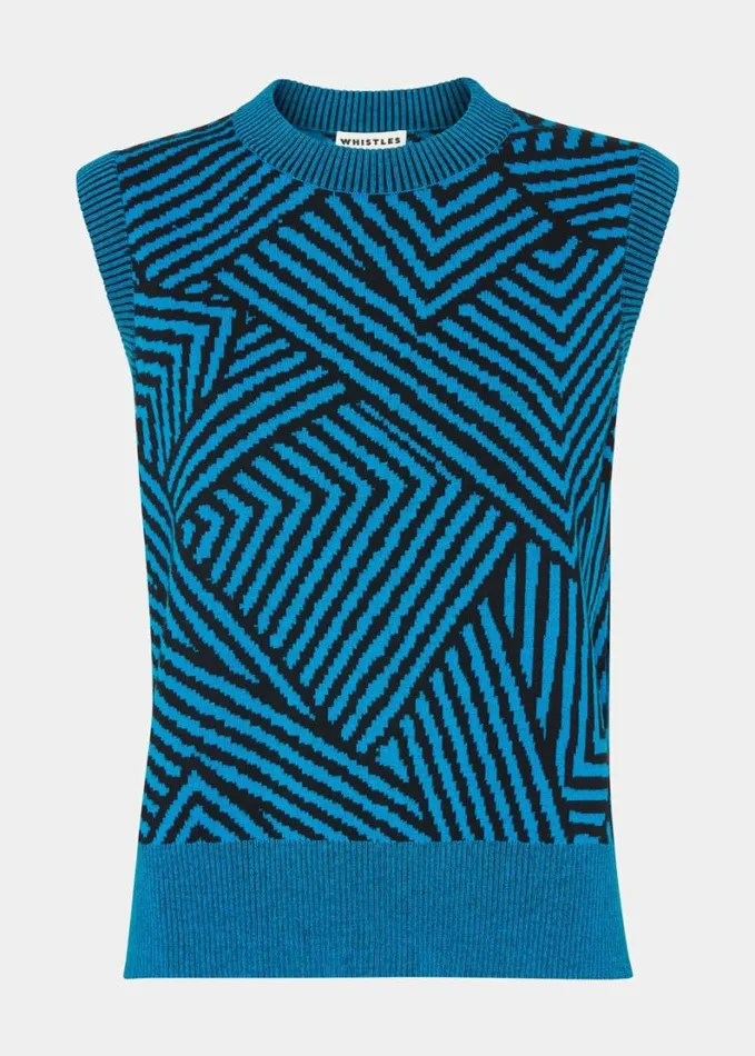 Whistles Striped Corners Jacquard Tank Bluemulti Women Sweaters and Cashmere Whistles Striped Corners Jacquard Tank Bluemulti Women Sweaters and Cashmere
