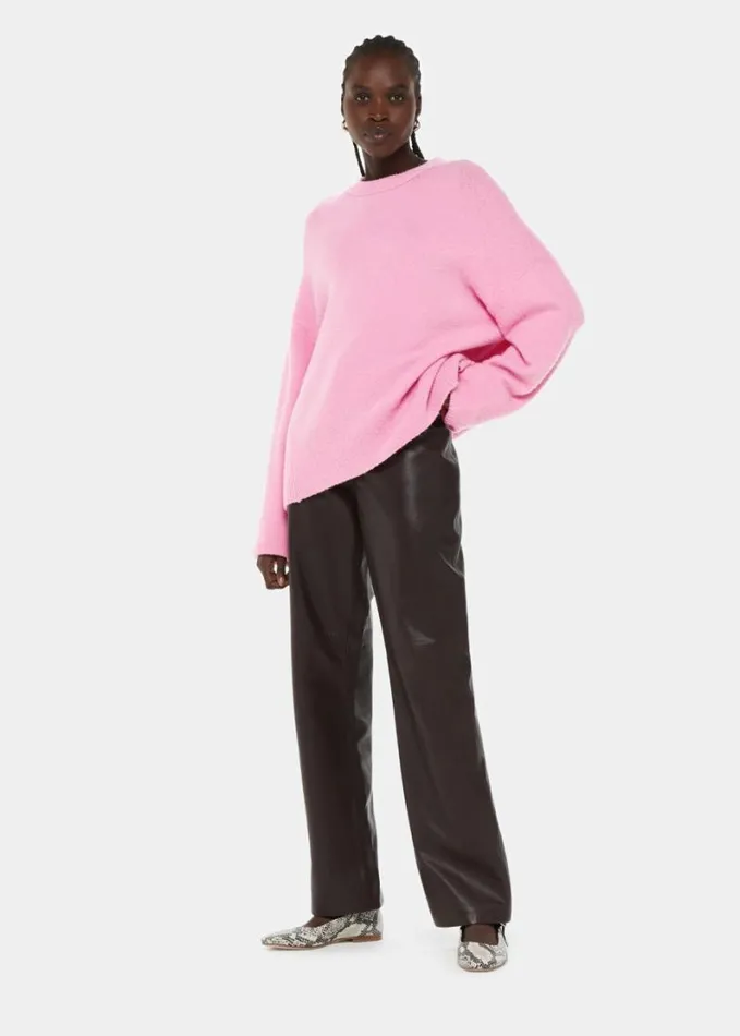 Whistles Textured Boyfriend Crew Neck Pink Women Sweaters and Cashmere