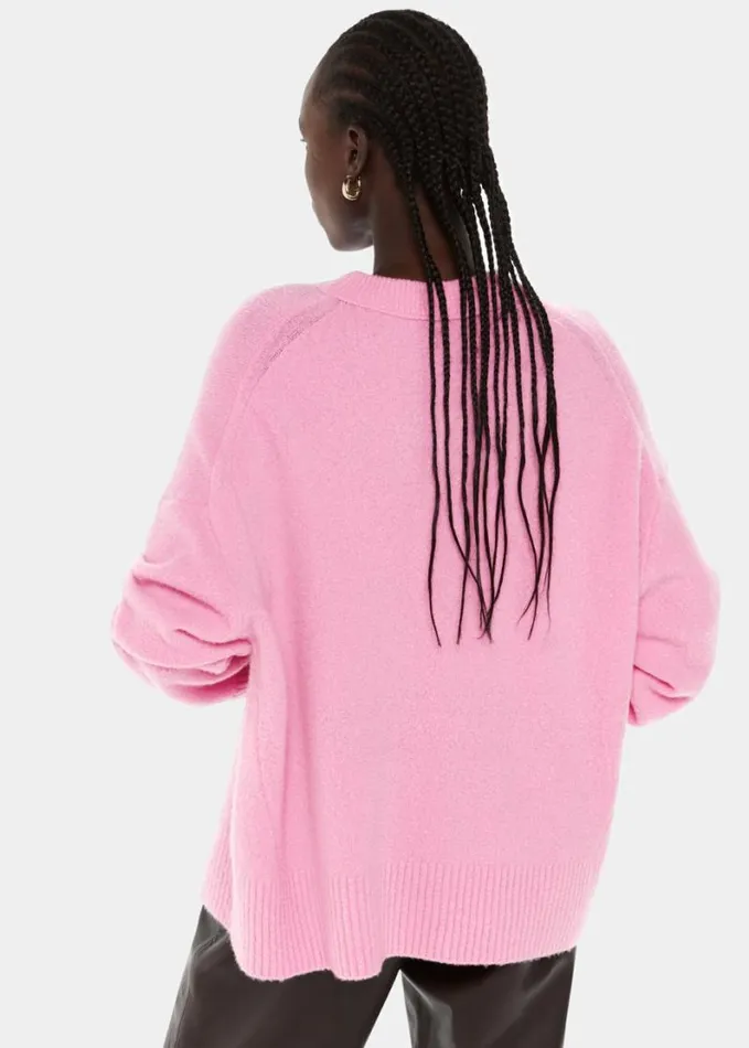 Whistles Textured Boyfriend Crew Neck Pink Women Sweaters and Cashmere