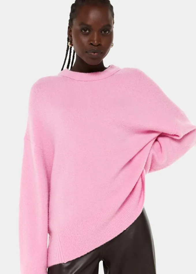 Whistles Textured Boyfriend Crew Neck Pink Women Sweaters and Cashmere
