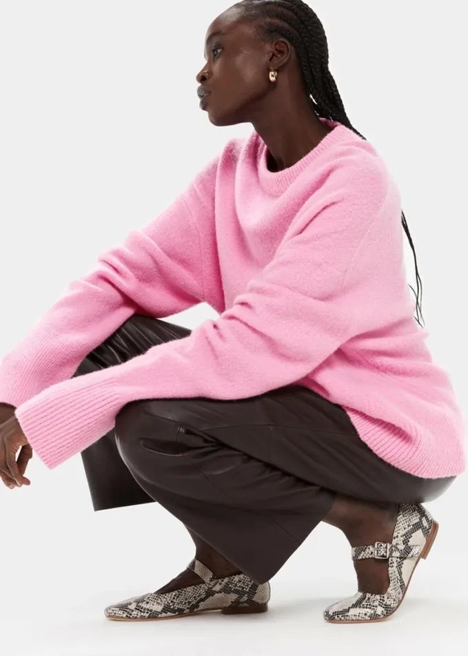 Whistles Textured Boyfriend Crew Neck Pink Women Sweaters and Cashmere