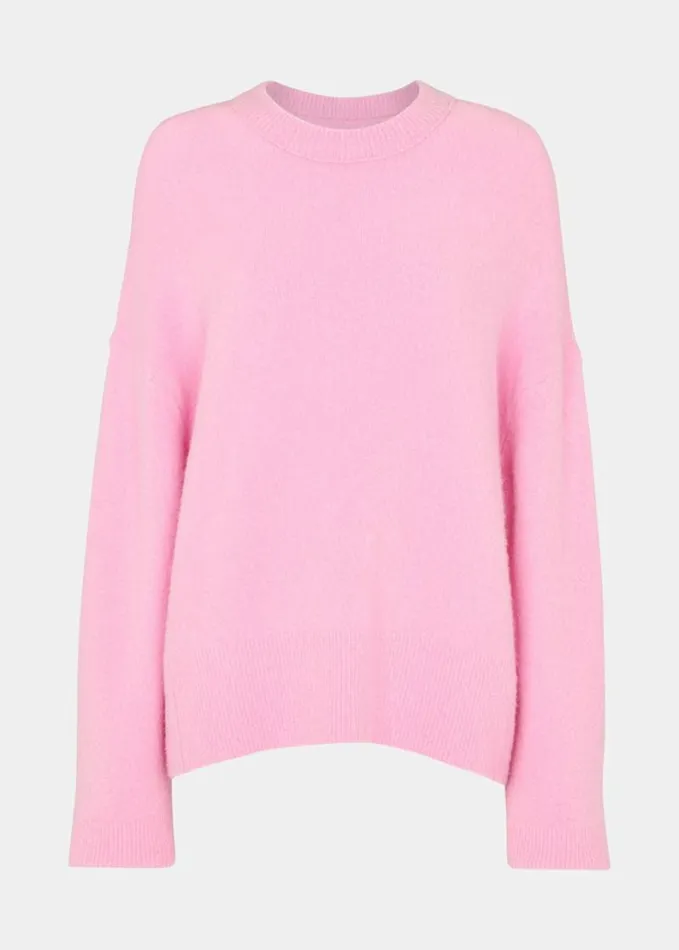 Whistles Textured Boyfriend Crew Neck Pink Women Sweaters and Cashmere