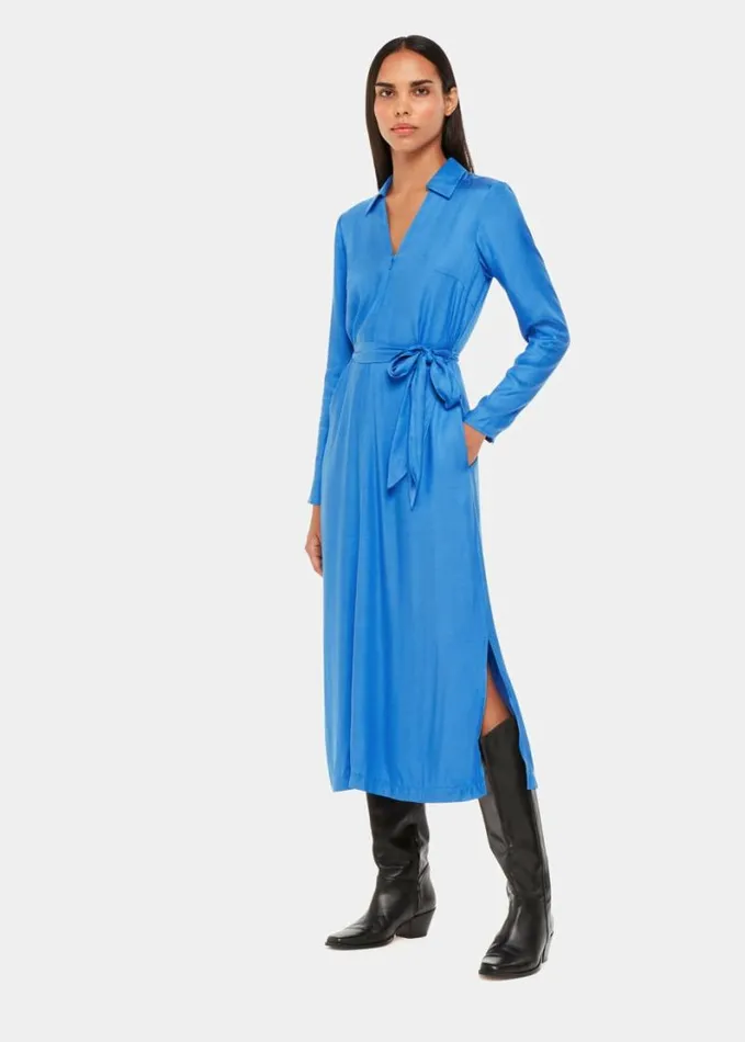 Whistles Tillie Tie Midi Dress Blue Women Dresses