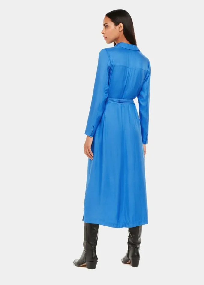 Whistles Tillie Tie Midi Dress Blue Women Dresses