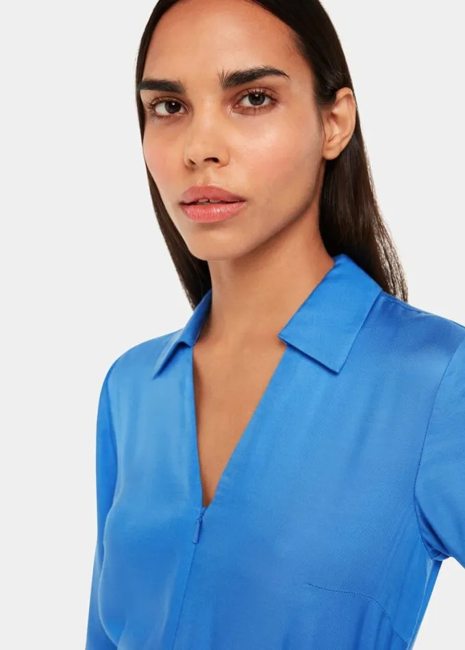 Whistles Tillie Tie Midi Dress Blue Women Dresses