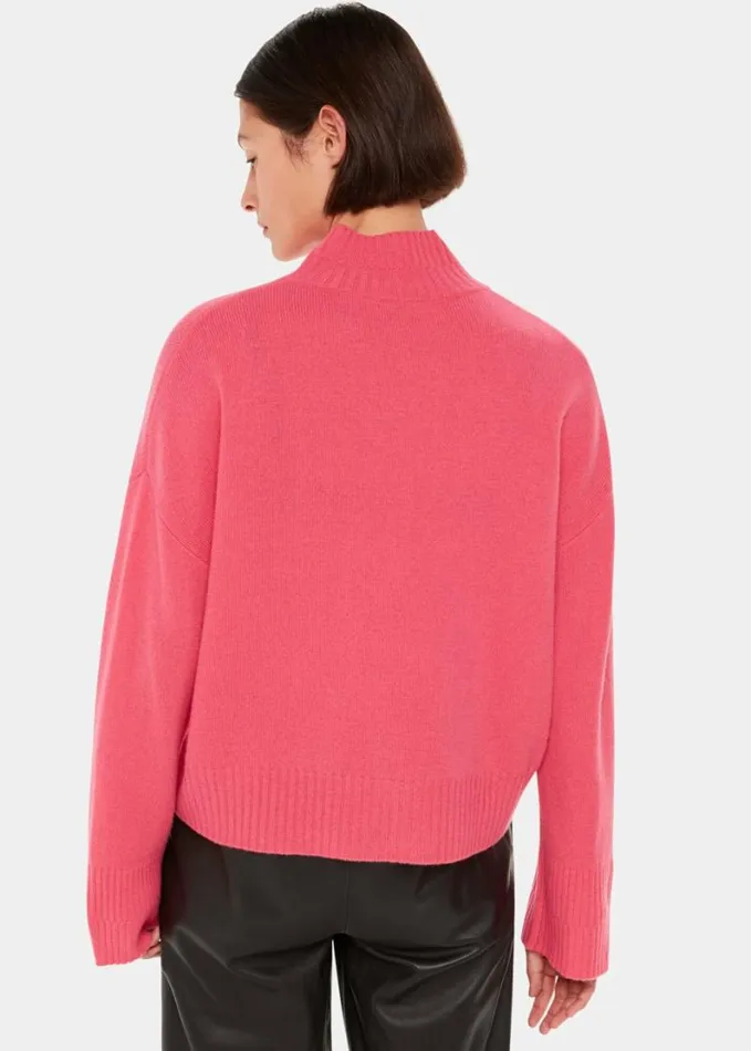 Whistles Wool Double Trim Funnel Neck Pink Women Sweaters and Cashmere
