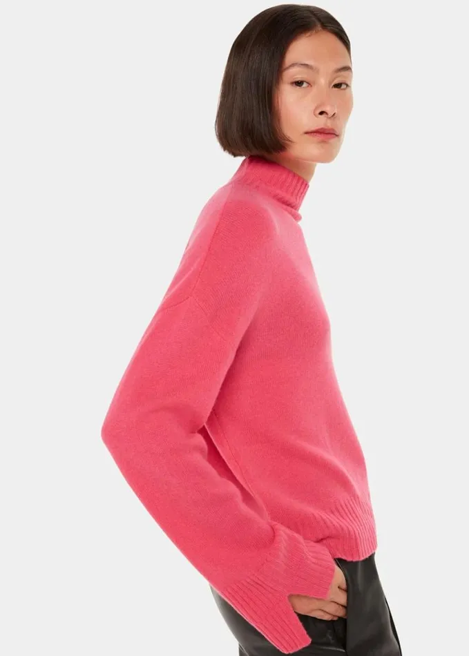 Whistles Wool Double Trim Funnel Neck Pink Women Sweaters and Cashmere