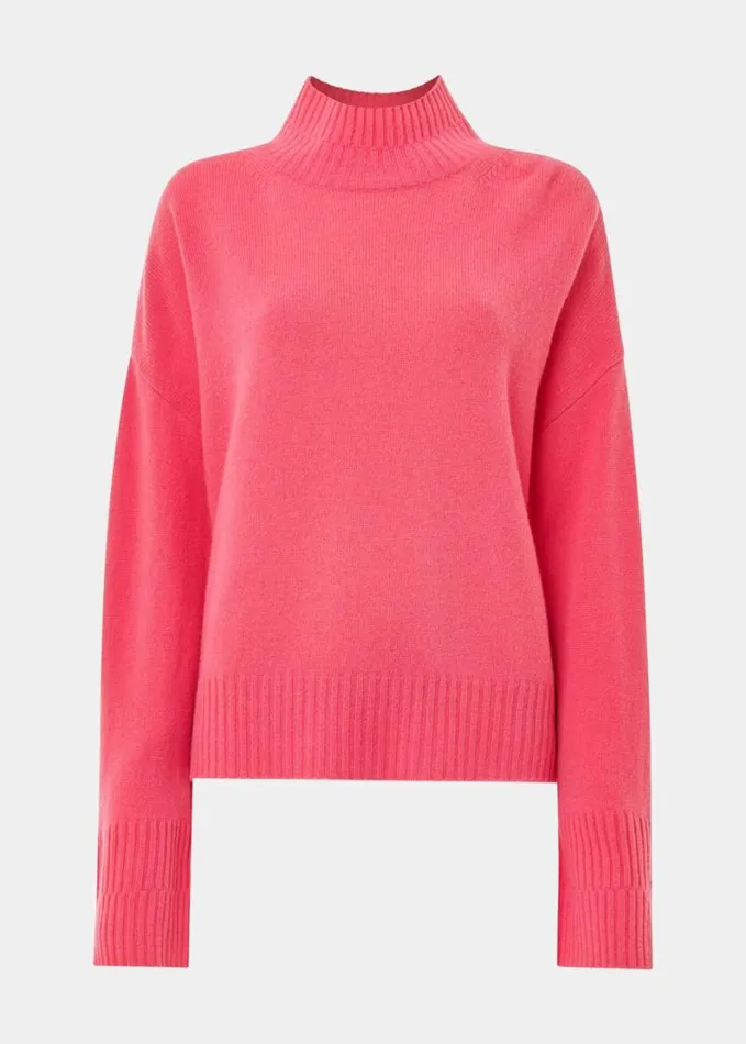 Whistles Wool Double Trim Funnel Neck Pink Women Sweaters and Cashmere