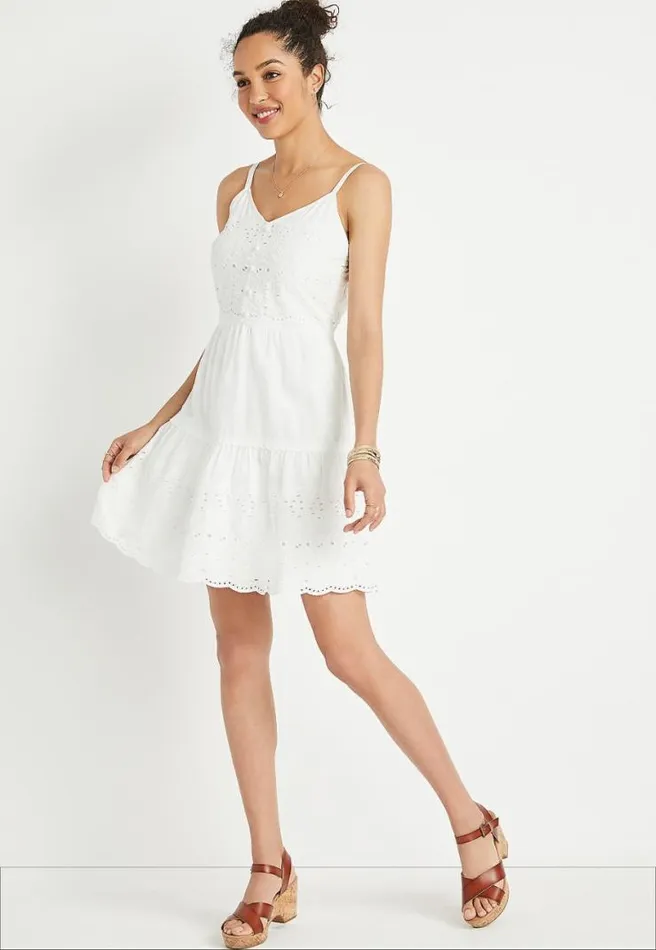 White Eyelet Lace Button Front Mini Dress Women Maurices Dresses and Jumpsuits