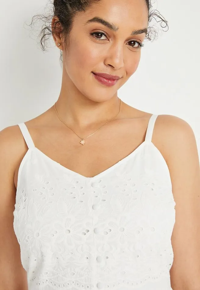 White Eyelet Lace Button Front Mini Dress Women Maurices Dresses and Jumpsuits