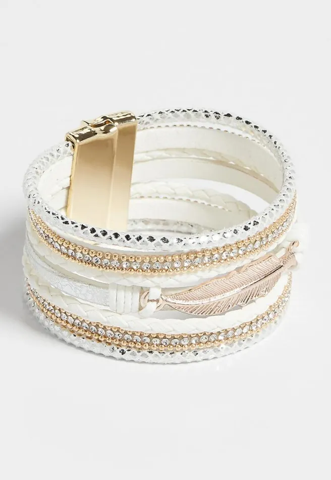 White Feather Multi Row Magnetic Bracelet Women Maurices Jewelry
