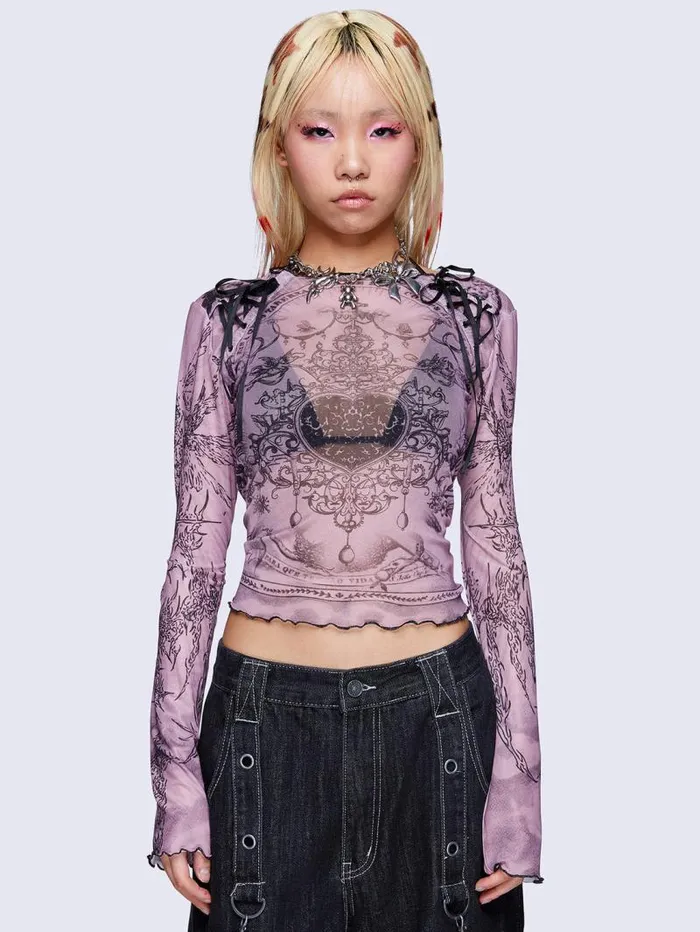 Willa Lace Up Mesh Top Women Minga London Tops and TShirts