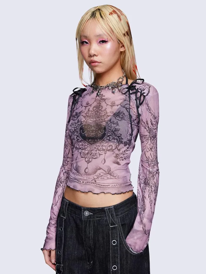 Willa Lace Up Mesh Top Women Minga London Tops and TShirts