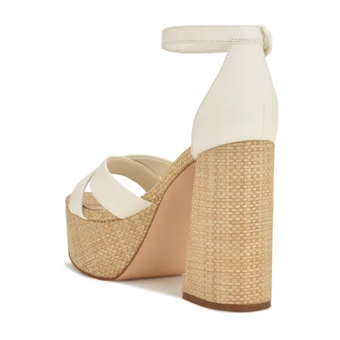 Willie Platform Sandals White Raffia Women Nine West Heels Willie Platform Sandals White Raffia Women Nine West Heels