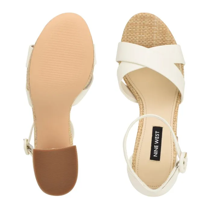 Willie Platform Sandals White Raffia Women Nine West Heels Willie Platform Sandals White Raffia Women Nine West Heels