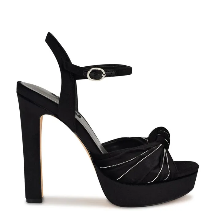 Winne Knotted Platform Sandals Black Velvet Women Nine West Sandals