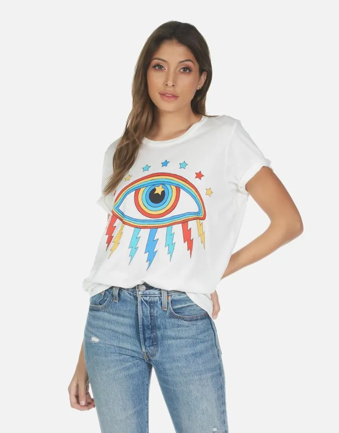 Wolf Rainbow Lightning Eye Milk Women Lauren Moshi Short Sleeve