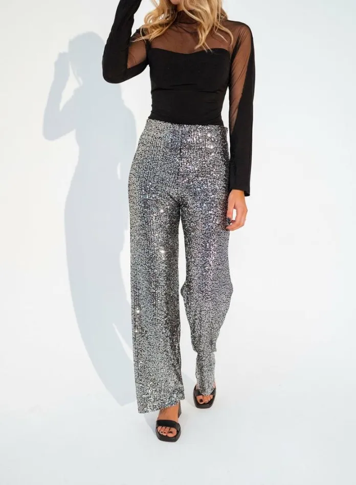 Women039s Clothing Pants and Jeans Easy Clothes Silvery Glittery Otta Pants Silver